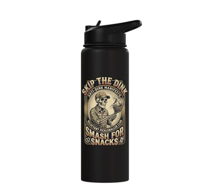 Pickleball Humor s Smash for Snacks s Court Rules Stainless Steel Insulated Water Bottle - color: Black