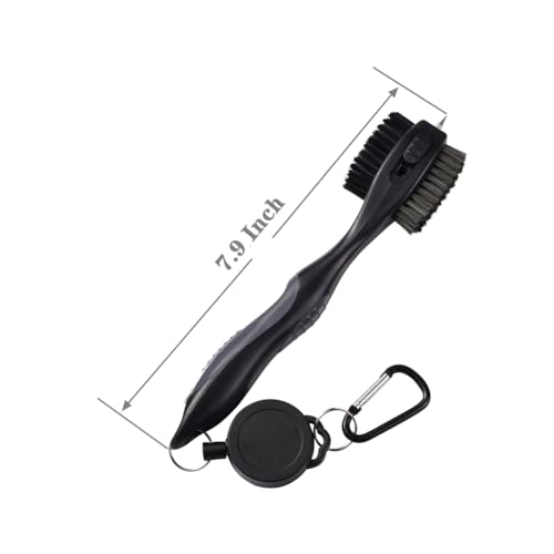 Golf Club Brushes, Golf Cleaning Tool, with Retractable Cleaning Nails, Nylon and Wire Bristles Oversize Double Brush Head with 2ft Retractable Zip-line Metal Buckle