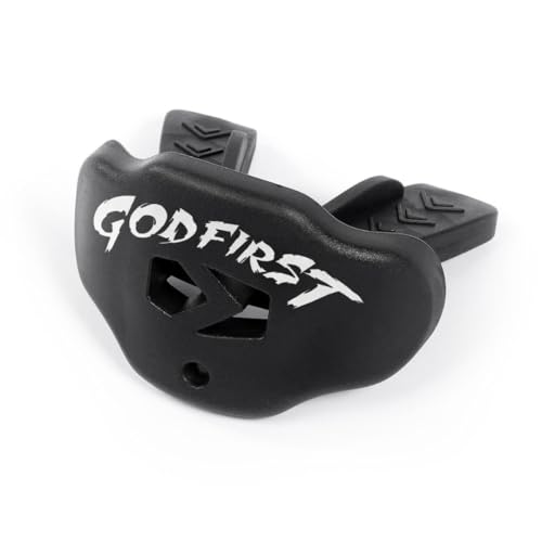 Football Mouth Guard with Strap – Lip Guard Football Mouthpiece – Youth & Adult – Sleefs - color: God First Black