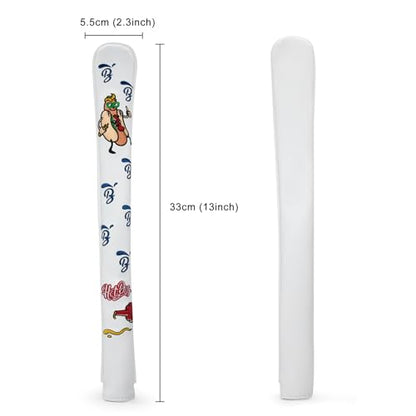 Golf Alignment Stick Cover Hot Dog Design Premium Leather Golf Cover for Alignment Stick Holds 2 Sticks, White