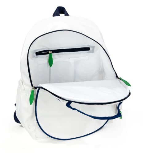 Ame & Lulu Game On Tennis Backpack - Contains Padded & Adjustable Straps - Two Exterior Water Bottle Pockets - color: White/Navy/Green