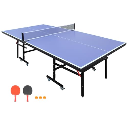 8ft Mid-Size Table Tennis Table Foldable & Portable Ping Pong Table Set for Indoor Games with Net, 2 Table Tennis Paddles and 3 Balls - style: Upgrade thicken legs