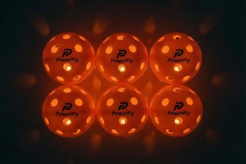 PowerFly Outdoor LED Pickleball Balls, High Visibility, 6 Pack - color: Orange