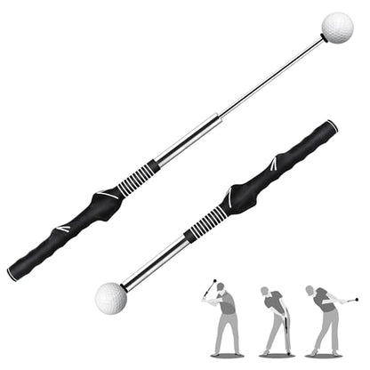 Seticek Retractable Golf Swing Trainer,Golf Grip Trainer with Arm Band for Right-Handed Golfers,Rhythm Click Sound Warm Up Golf Tempo Stick,Indoor/Outdoor - color: Black-Golf Swing Trainer