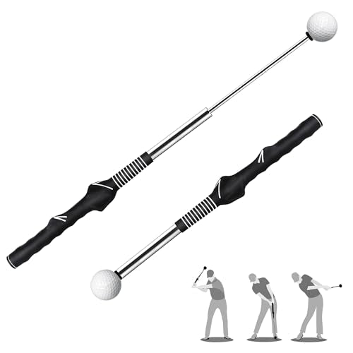Seticek Retractable Golf Swing Trainer,Golf Grip Trainer with Arm Band for Right-Handed Golfers,Rhythm Click Sound Warm Up Golf Tempo Stick,Indoor/Outdoor - color: Black-Golf Swing Trainer