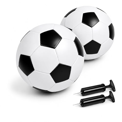 Soccer Ball Size 5 Size 4 Size 3 Size 2 with Pump Deflated - Single, 2 or 3 Pack Official Size Indoor Outdoor Training - Gift for Toddler Kids Youth Teens Adult 1-3 5-8 8-12 12+ Years Old Boys Girls - color: Classic 2 Pack, size: Size 5