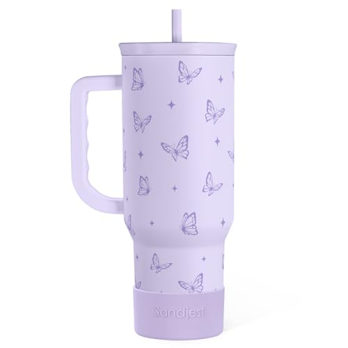 Butterfly Gifts for Women, Purple Butterfly Tumbler with Handle, Stainless Steel Insulated Coffee Travel Mug Cup, Gifts for Women Girls on Birthday Christmas, 40oz - color: Butterfly