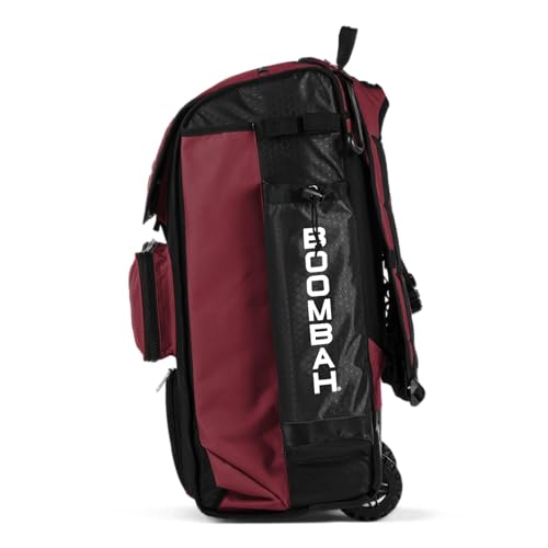 Boombah Catchers Superpack Hybrid Rolling Bat Bag - Multiple Colors - Wheeled & Backpack Version - color: Black/Cardinal