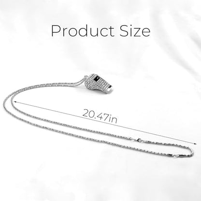 Metal Rhinestone Lanyard Whistle Bling Crystal Loud Sound with Chain Whistle for Coaches, Referee, Teachers, Police, Lifeguard, Emergency, Sports, Adults (Silver)