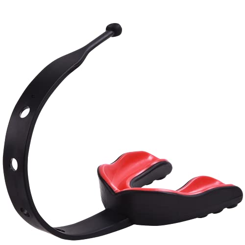 Oral Mart Strapped Mouth Guard for Football, Lacrosse, Ice Hockey, Taekwondo (USA Flag, Fangs, 15+ Colors to Choose from) - Sports Mouthguard with Fixed Strap (Strapped, Youth or Adult) - color: Cherry Red, size: Adult (Age 13 & Up)