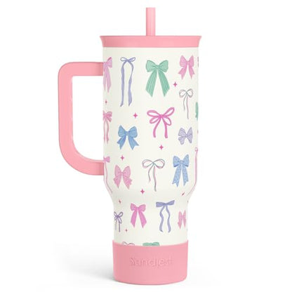 SANDJEST Bow 40oz Tumbler With Handle and Straw, Insulated Stainless Steel Travel Coffee Mug for Women Girls Bow Lovers, Gift Idea for Birthday Christmas Mothers Day - color: Bow 1