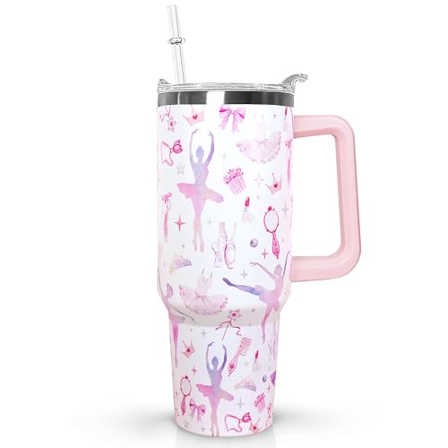 Ceovfoi 40oz Tumbler with Handle，Lid & Straw Vacuum Insulated Travel Coffee Mug, Ballet Gifts for Girls Women, Ballerina Dance Lover Appreciation Gift - color: Ballet