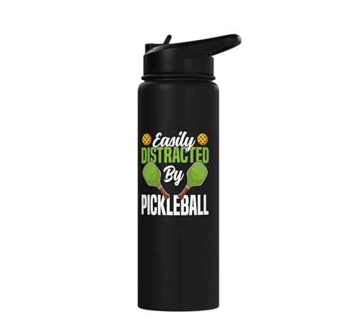 Funny Pickleball Paddle Easily Distracted By Pickleball Stainless Steel Insulated Water Bottle