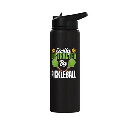 Funny Pickleball Paddle Easily Distracted By Pickleball Stainless Steel Insulated Water Bottle