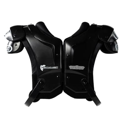 Battle Sports Defender Football Shoulder Pads – The Lightest, Most Protective in Its Class – Aerospace Grade Materials, Ventilated Design, Removable Sternum Plate, Foam Neck Roll - color: Black, size: X-Large