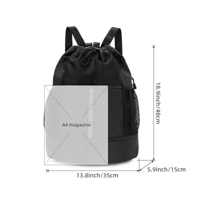 Valleycomfy Drawstring Gym Bag Sports Backpack With Shoe Compartment and Reflective Strips Black - color: Black