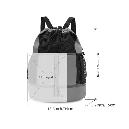 Valleycomfy Drawstring Gym Bag Sports Backpack With Shoe Compartment and Reflective Strips Grey - color: Grey08
