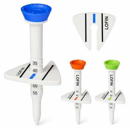 LOFIN Adjustable Height Golf Tees (4-Pack, 35–55mm) – Reusable Plastic Golf Training Tees for Consistent Distance, Durable Practice Tees for Drivers & Woods