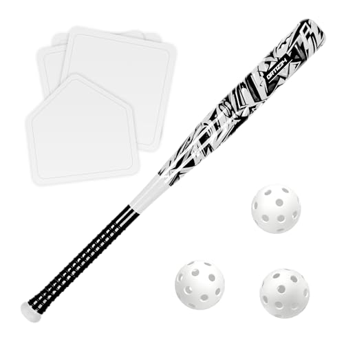 Grand Slam Set- Graffiti Plastic Bat, David Ortiz Backyard Baseball Set with 3 Balls, 4 Throw Down Bases
