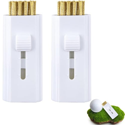 PAGOW 2 Pack Retractable Golf Club Cleaner Brush, Portable Double-Sided Golf Club Brush Groove Cleaner-Multicolor - color: White