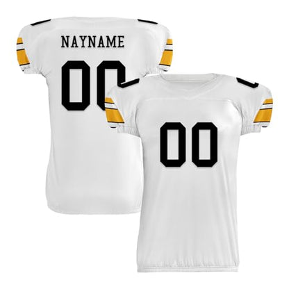 Youth Football Practice Jersey, Custom Blank Kids Practice Football Uniform Sportswear for Boys Training Games - color: White Black Gold
