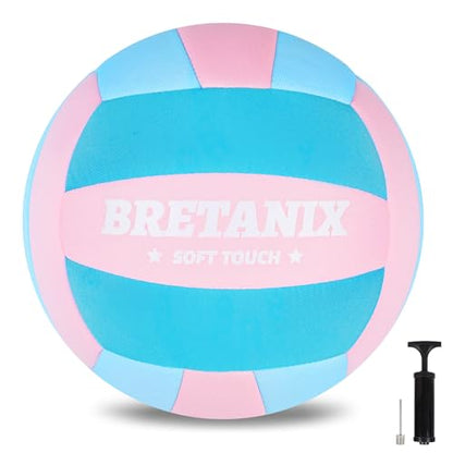 Soft Indoor Volleyball – Quiet Lightweight Fabric Volleyball for Kids, Youth & Beginners, Safe Training Ball, Pump Included - color: Pink/Blue