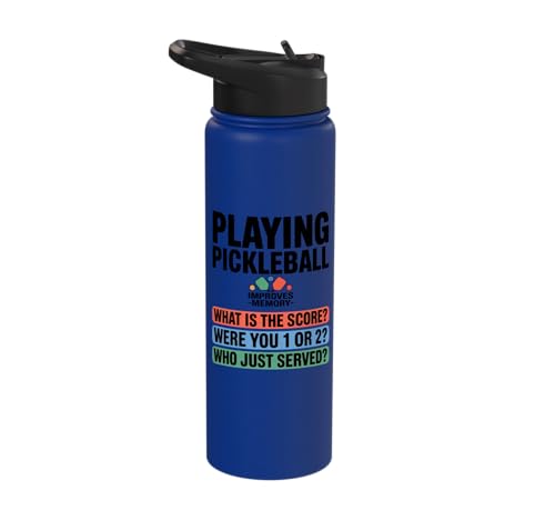 Playing Pickleball Improves Memory Pickleball Court Funny Stainless Steel Insulated Water Bottle - color: Royal Blue