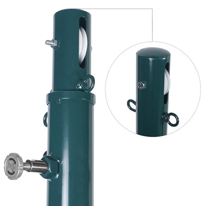 Aoneky Permanent Adjustable Volleyball Post System - Complete Set with 2 Steel Poles & Ground Sleeves, 6 Height Settings for Badminton & Volleyball, Includes Winch for In-Ground Install - color: Green, style: Round