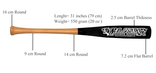 31" Pro Maple Flat Half Paddle Training Baseball & Softball Bat in Size:31"/Weight: 20 oz/Flat Barrel: 2.75" for Youth & Adult Players in Natural Handle & Black Barrel by Player Sports Goods LLC