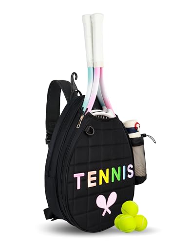 NZNDB Tennis Bags for Women Girl, Tennis Sling Crossbody Backpack, Water Resistant Tennis Bag for Pickleball, Tennis, Racketball - color: Black