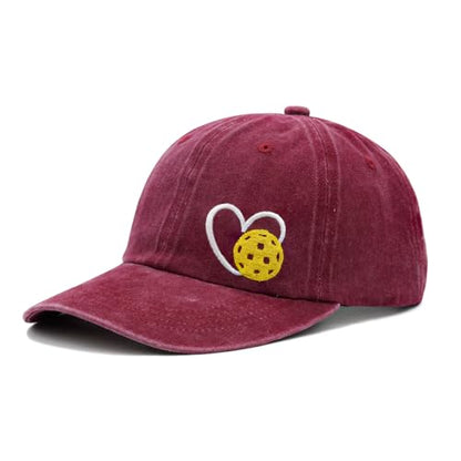 Pickleball Hat with Gift Box, Pickleball Gifts for Women Men, Adjustable Embroidered Heart Baseball Cap - color: Red