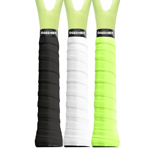 Tennis Racket Grip Tape, 3, 6, 12 Pack Tennis Overgrip Tape, Absorbent and Anti-Slip, Precut Soft Racquet Wrap Grips Tape for Pickleball Paddle/Badminton - color: Black/ White/Green Yellow, size: 3 Pack