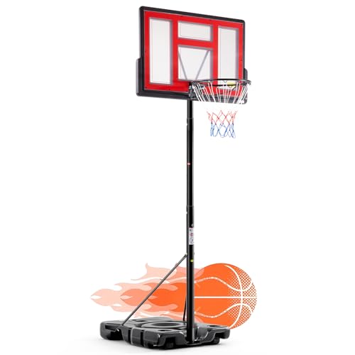DUMOS 10FT Adjustable Height Portable Basketball Hoop Outdoor for Adult, 44 Inch Shatterproof Backboard w/Shock Absorbent Rim, Fillable Base, 2 Wheels for Swimming Pool/Indoor
