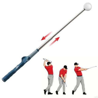 MYKUJA Retractable Golf Swing Trainer & Golf Grip Trainer for Warm up, Golf Swing Training Aid, Golf Club Grip Trainer Click Feedback- Tempo Training & Impact Control - Golf Accessories, Right-Handed - color: navy blue