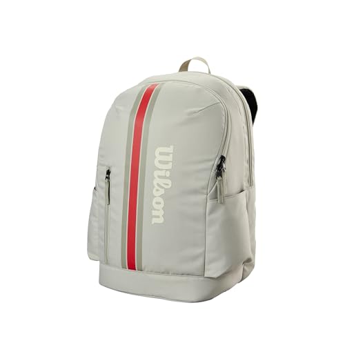 WILSON 2025 Team Tennis Racket Bags - color: Oats/Red, size: Holds up to 2 Rackets