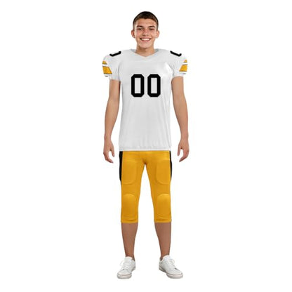 Youth Football Practice Jersey, Custom Blank Kids Practice Football Uniform Sportswear for Boys Training Games - color: White Black Gold