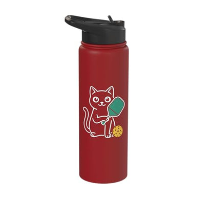 Pickleball Paddle Ball Player Minimal Clean Sports Fan Match Stainless Steel Insulated Water Bottle - color: Red