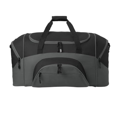 Personalized Large Duffel Bag, Football, Soccer, Basketball, Baseball Duffle Bag, Athlete Gift, Sport Bag, Embroidered Name, Black/Dark Charcoal - color: Black/Dark Charcoal