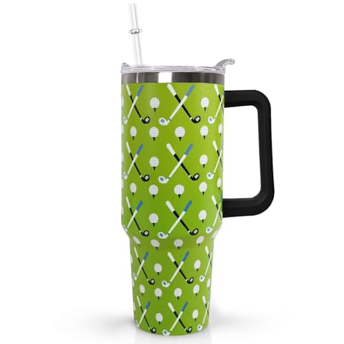 Ceovfoi 40 oz Golf Coffee Mug Cup Vacuum Insulated Travel Tumbler with Handle Lid and Straw,Golf Coach Gifts,Accessories Stuff - color: Golf