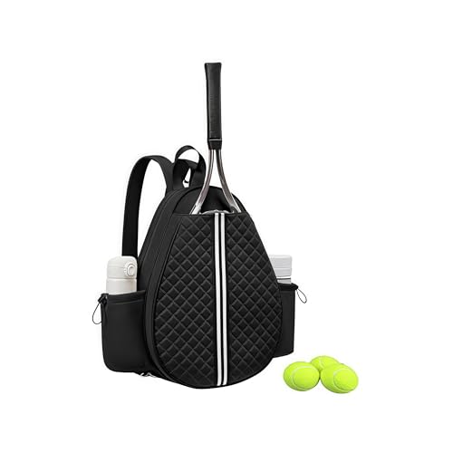 Tennis bag for women - Quilted Sling Grid Design Water repellent Two Side Pockets Dry wet separation independent pocket Friend couple gift - color: black