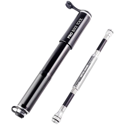 Pro Bike Tool Mini Bike Pump - Compact and Portable Bicycle Tire Pump for Fast Inflation - Compatible with Presta and Schrader Valves - Lightweight and Durable Design - Essential Bicycle Accessories - color: Black, style: Mini pump with gauge
