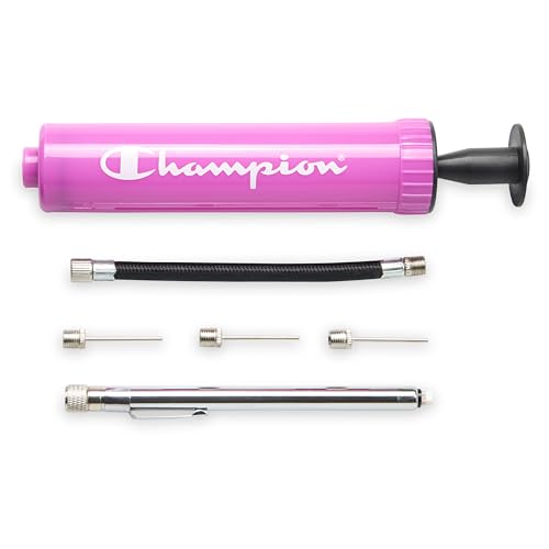 Champion Replacement Ball Pump with Metal Inflation Replacement Needles for Sports Balls with Compact Case, Compatible with Most Pumps for Basketball, Soccer, Football, Volleyball & Yoga Balls - color: Pink/Black, style: Classic