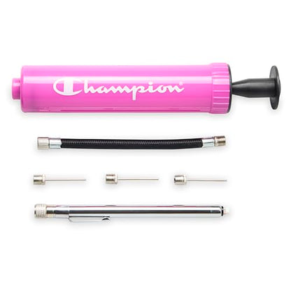 Champion Replacement Ball Pump with Metal Inflation Replacement Needles for Sports Balls with Compact Case, Compatible with Most Pumps for Basketball, Soccer, Football, Volleyball & Yoga Balls - color: Pink/Black, style: Classic