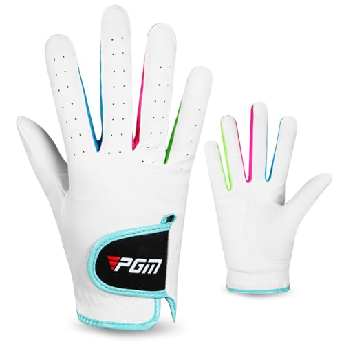 PGM Kids Youth Junior Toddler Boys Girls Golf Gloves Microfiber Synthetic Gloves for Left Hand Right Hand Golf Gloves White/Pink Age 4-12 - color: White (Ambidextrous), size: Medium