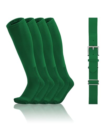 QBK Toddler Baseball Socks And Belt Youth Softball Tee Ball Combo Set for Boy Girl (2 Pairs of Socks & 1 Belt) - color: Green, size: 5-7 Years