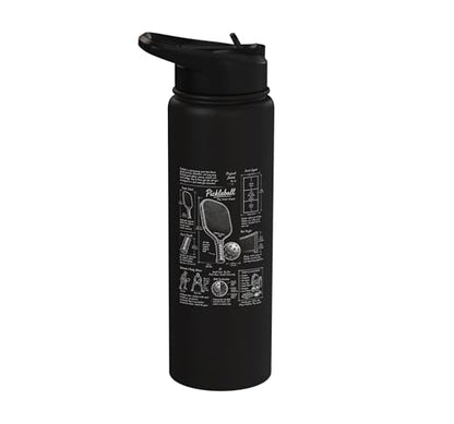 Pickleball Paddle Court Layout Net Height Chart Stainless Steel Insulated Water Bottle - color: Black