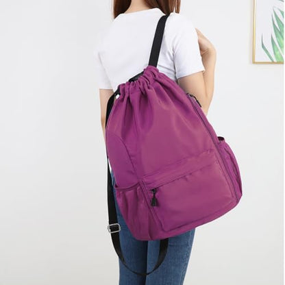 Valleycomfy Waterproof Drawstring Gym Backpack Bag for Men & Women,Sports Gym Bag with Side Pocket Orange - color: A-purple