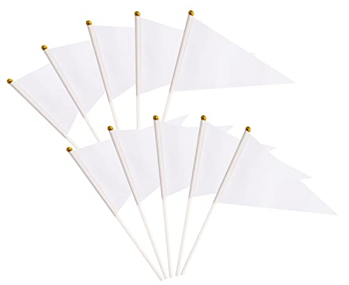 50 Pack White Pennant Small Mini Flags On Sticks,Hand Held Solid White Pennant DIY Graffiti Flag,Party Events Celebration,School,Grand Opening,Kids Birthday,Sports Clubs,Flower Pot - color: White