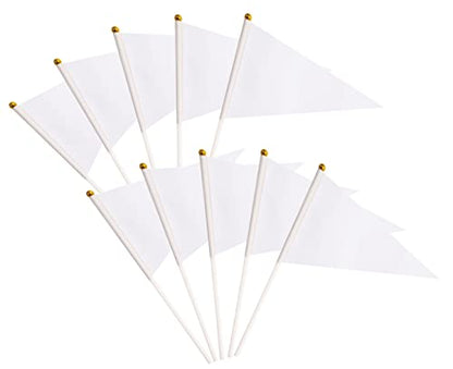 50 Pack White Pennant Small Mini Flags On Sticks,Hand Held Solid White Pennant DIY Graffiti Flag,Party Events Celebration,School,Grand Opening,Kids Birthday,Sports Clubs,Flower Pot - color: White
