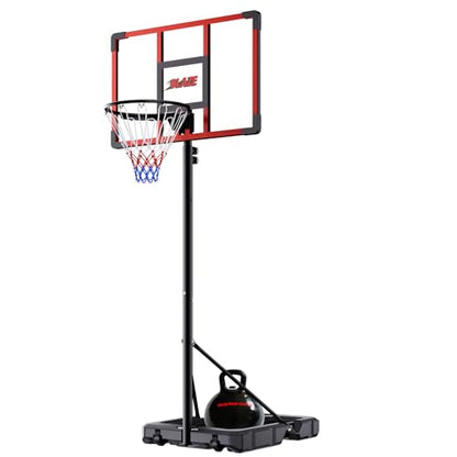 Portable Basketball Hoop for Kids & Teens, 4.1–8.5FT Adjustable Height, 32'' Shatterproof Backboard, Fillable Base with Weight Bag, Outdoor Goal for Backyard & Driveway(Black)